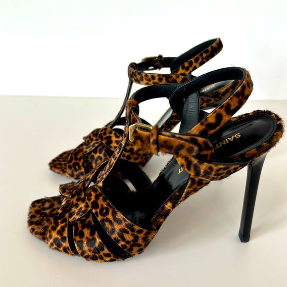 Saint Laurent Tribute Leopard Print Genuine Calf Hair Sandal - Picture 7 of 14